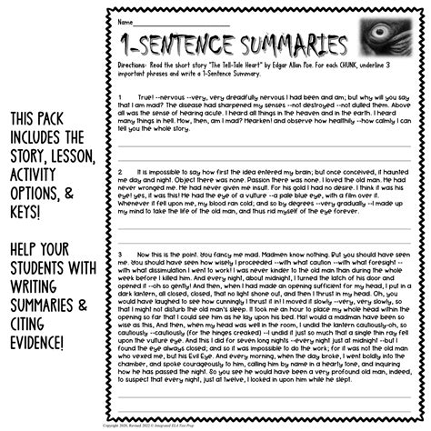 The Tell-Tale Heart Summary Activity Edgar Allan Poe Short Stories | Made By Teachers