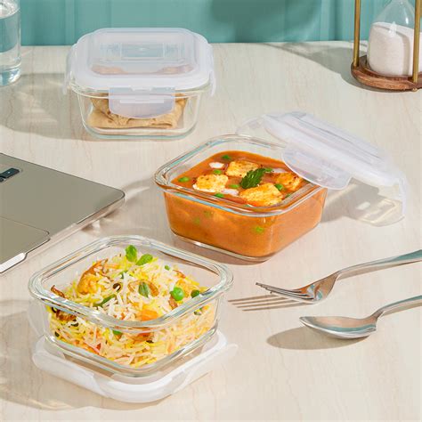 Borosil Borosil Eateasy Glass Lunchbox, Square x 3