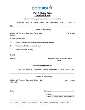 Fillable Online LIFE CERTIFICATE (To be submitted by Pensioner once a ...