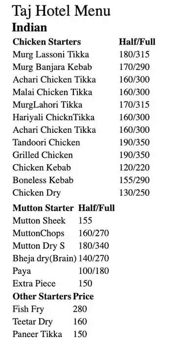 Menu at Cake Shop Of Taj, Bengaluru