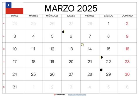 Marzo 2025 Calendario Chile