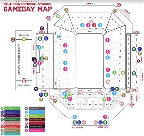 Oklahoma Memorial Stadium Seating Map Gaylord Family Oklahoma Memorial