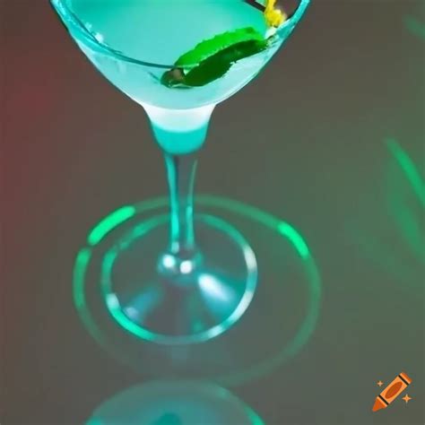 Martini with lemon seen from above in green and red lighting, night club