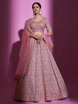 Buy Odette Pink Georgette Embroidered Semi Stitched Lehenga with ...