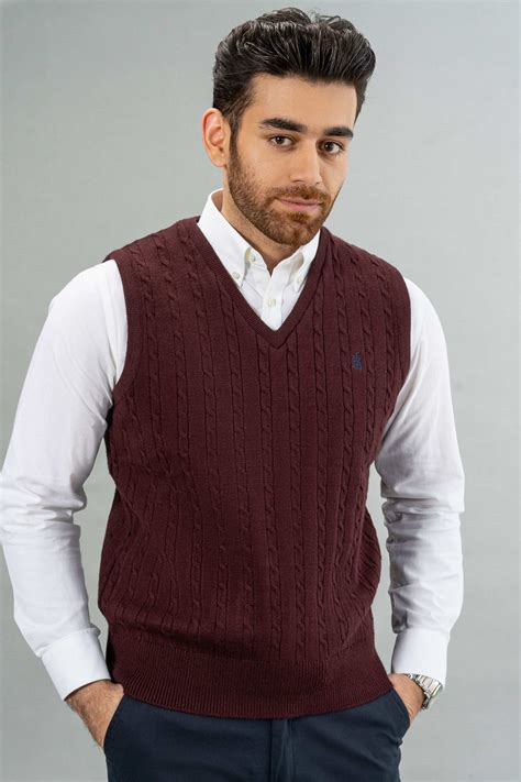 Shop SLEEVELESS SWEATER MAROON For Men Online