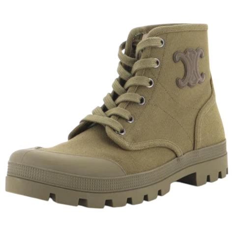 Céline Celine Women's Patapans Canvas Hiking Boots Canvas Khaki Cotton ...