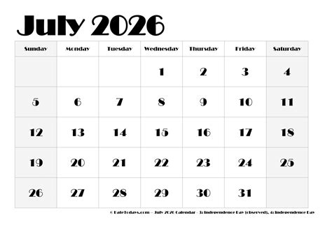 July 2026 Calendar with Holidays Printable PDF