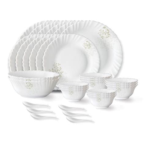 Larah by Borosil Ingot Fluted Series Opalware Dinner Set | 33 Pieces ...