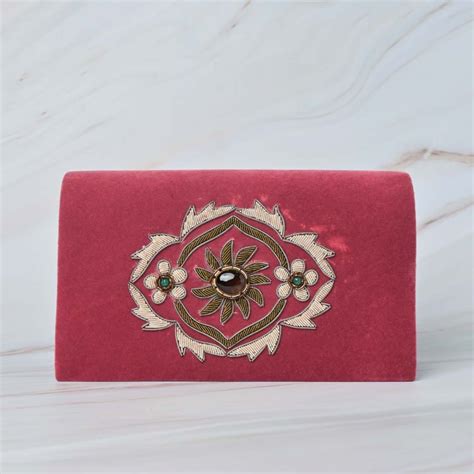 Pink Velvet Handmade Crossbody Bag, Embellished with Smoky Quartz Stones