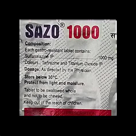 SAZO 1000MG TABLET 15'S : View Price, Combination and Alternatives ...