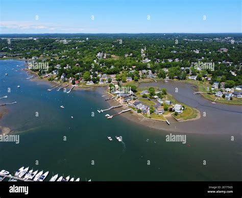 Aerial view of Danvers Fosters Point at the bank of Crane River in city ...