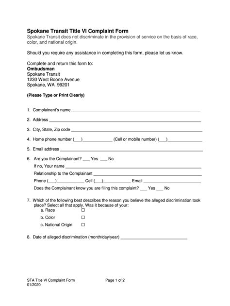 Fillable Online Spokane Transit Title VI Complaint Form Fax Email Print ...