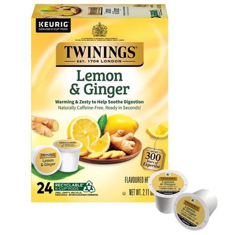 Twinings Lemon & Ginger Herbal Tea K-Cup Pods for Keurig, Naturally ...