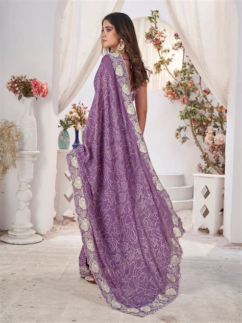 Buy Purple Georgette Saree With Blouse Piece online-Karagiri