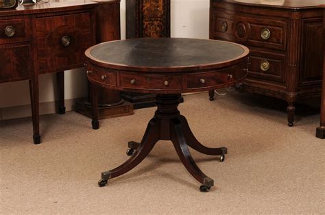 19th Century English Mahogany Drum Table with Black Leather Top For ...