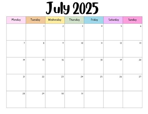 July 2025 Calendar Printable
