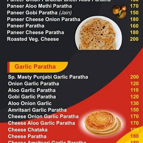 Menu at Masty Paratha (IIM wala), Ahmedabad, Shop No G-1