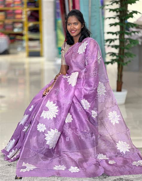 Floral Applique Detailed Organza Saree | MM120 – Aham Designer Boutique