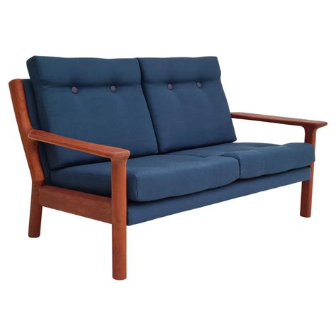 70s, Danish design, renovated 3 seater sofa, linen furniture fabric ...