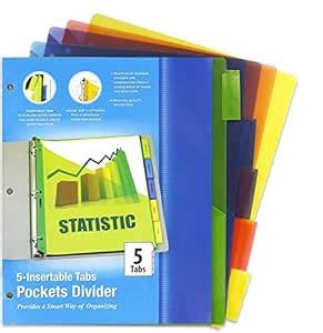 Ring Binder Pockets Dividers with 5 Insertable Color Tabs with Blank ...