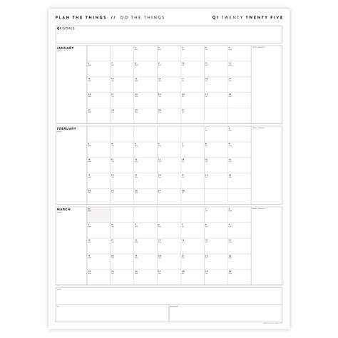 Q1 2025 QUARTERLY GIANT WALL CALENDAR (JANUARY - MARCH 2025) - MINIMAL - Plan The Things