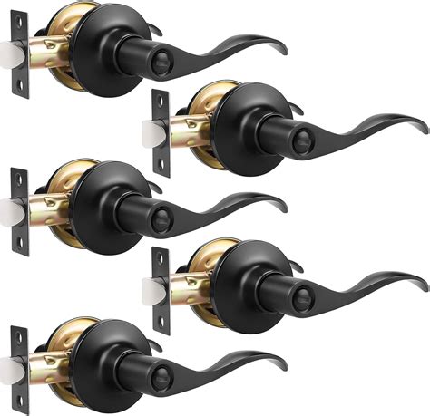 Buy GOBEKOR 5 Pack Black Door Handle with Lock, Matte Black Interior Door Handles Keyless for ...