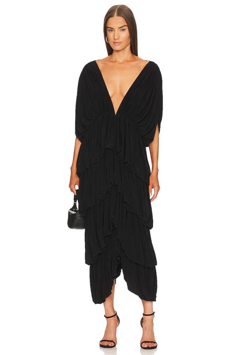 Norma Kamali 5 Tiered Butterfly Gown in Black | REVOLVE