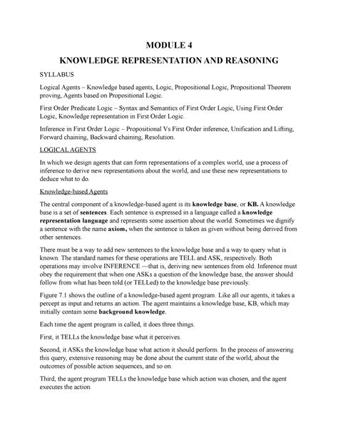 AI MOD 4 new - Notes - MODULE 4 KNOWLEDGE REPRESENTATION AND REASONING ...