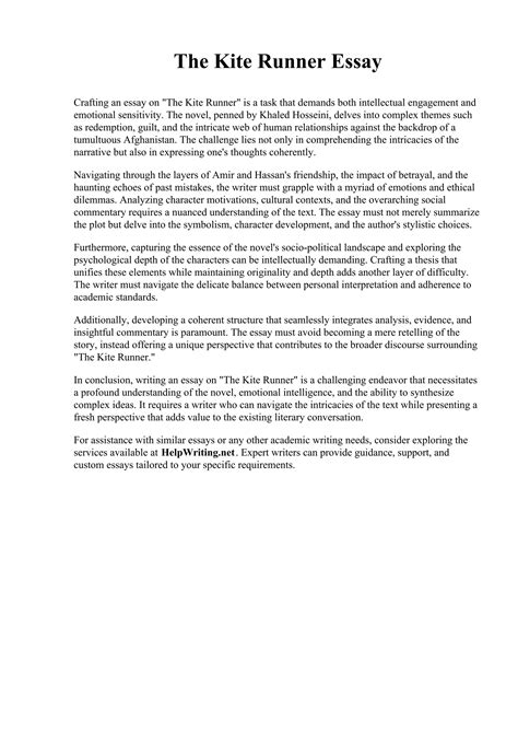 The Kite Runner Essay. Ferris State University | PDF