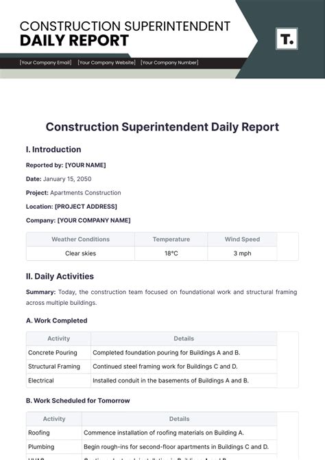Free Construction Superintendent Daily Report Template to Edit Online