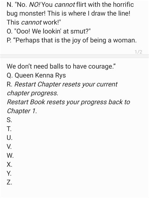 R is for "Restart Chapter resets your current chapter progress. Restart ...