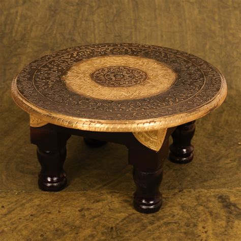 Brass Fitted Round Wooden Stool - 12 inch - KB17177 – Ikyem