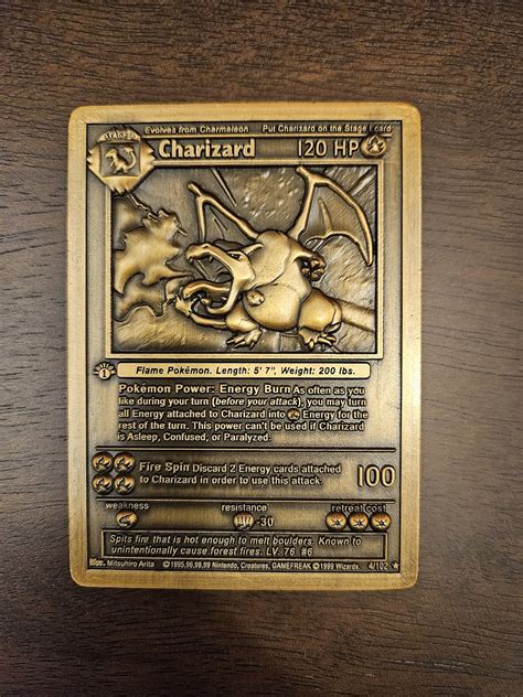 Charizard 1st Edition Gold Pokemon Collectible Metal Card - Etsy