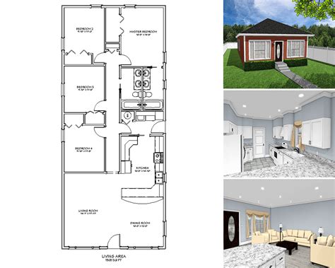 1500 Square Foot Four Bedroom Two Bathroom Floor Plan, One Story ...