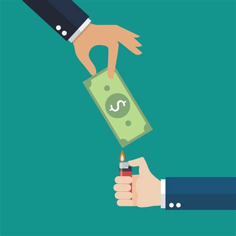Hand holding money bill and another hand holding lighter | Premium Vector