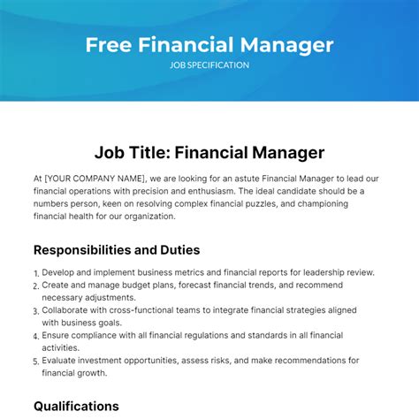 Finance Director Job Description Template