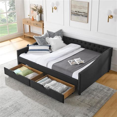 Amazon.com: Flieks Queen Size Wood Daybed with Drawers,Queen Linen ...