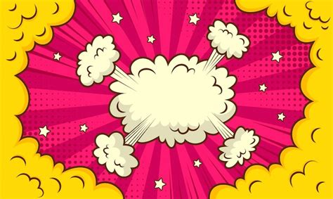 Cartoon bomb explosion background comic speed clouds on pink background ...