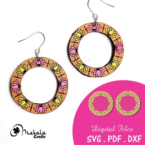 Lotus mandala hoop earrings laser cut engrave score earring file | svg ...