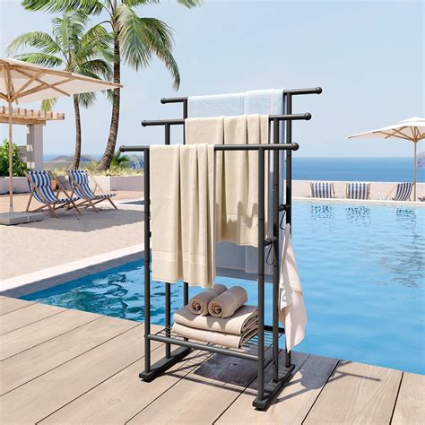ELYKEN 3 Tier Standing Towel Rack, 101cm Tall Towel Drying Rack Outdoor ...