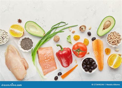 Low Fodmap Ingredients Diet - Seafish, Chicken Meat, Vegetables and Fruits, Nuts, Greens, Beans ...