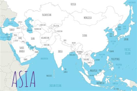 Asia Map Countries Labeled 的图像结果