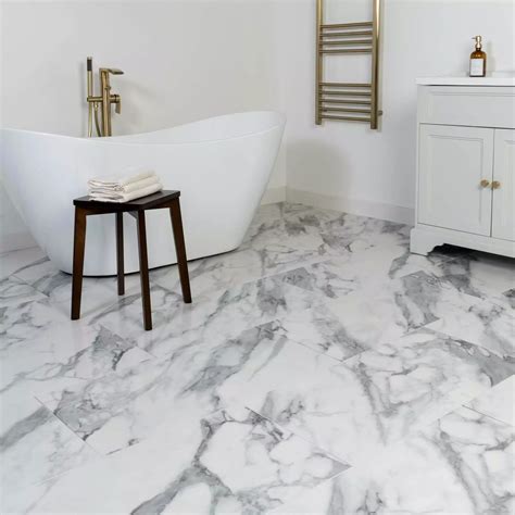White Tile Effect Vinyl Flooring Whites Stone Effect Bathroom Vinyl
