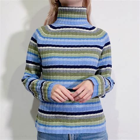 sax blue wool stripe knit sweater | LEMON
