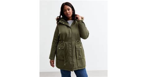 Curves Green Faux Fur Trimmed Parka Jacket | New Look