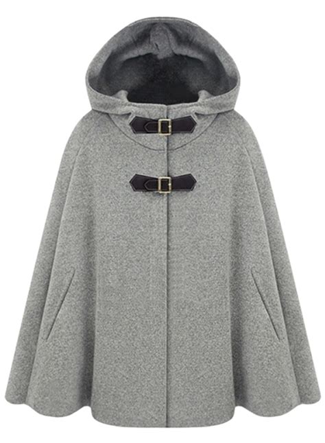 Women's Winter Wool Blend Hooded Pockets Cape Cloak Coat - STYLESIMO.com