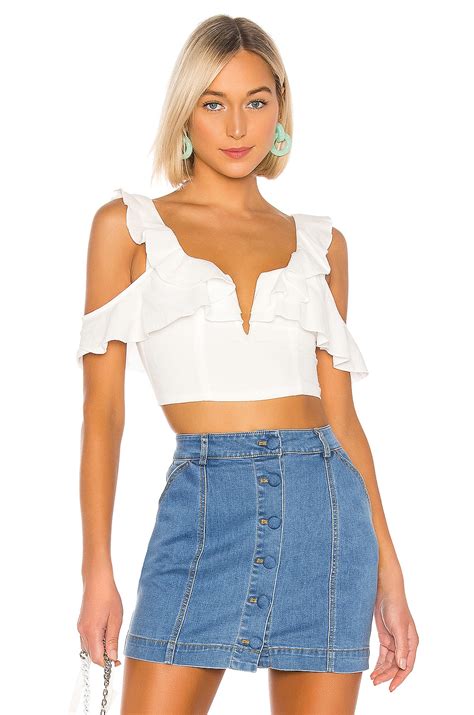 superdown Claire Cold Shoulder Crop Top in White | REVOLVE