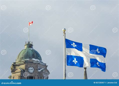 Quebec and Canadian Flags in Quebec City, QC, Canada Stock Image ...