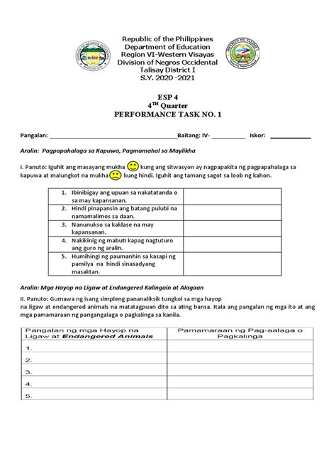 Image result for Performance Task Sample ESP 9 Quarter 1