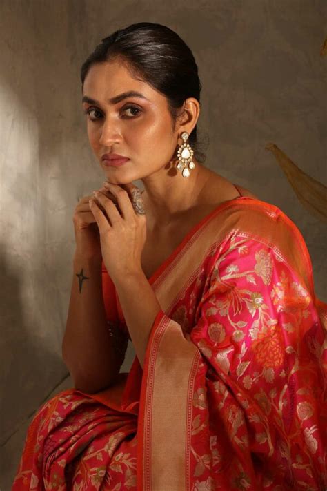 Nirmal Creations Dual Tone Orange Pink Silk Banarasi Saree - Nirmal ...